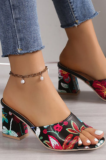 White Flower Chunky Sandalen Hausschuhe